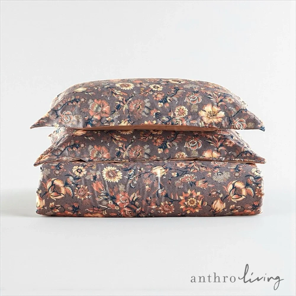 NEW Anthropologie Purple Floral Boho Queen / King Bedding Duvet Floral Sham Set